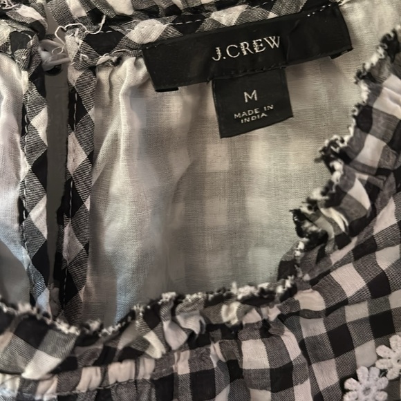 J. Crew Black and White Gingham Daisy Chain SZ M Top with Lace - Picture 2 of 9